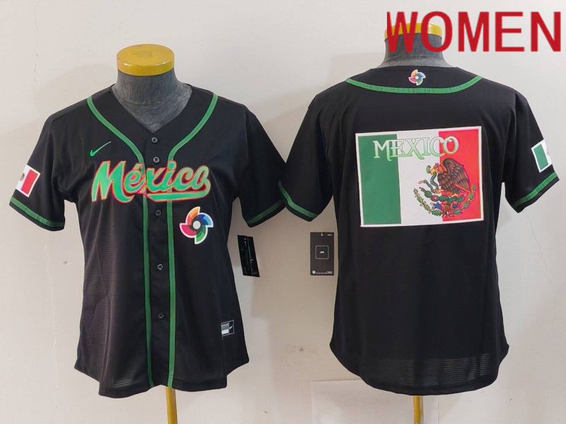 Women 2024 World Cub Mexico Blank Black Nike MLB Jersey style 8->youth mlb jersey->Youth Jersey